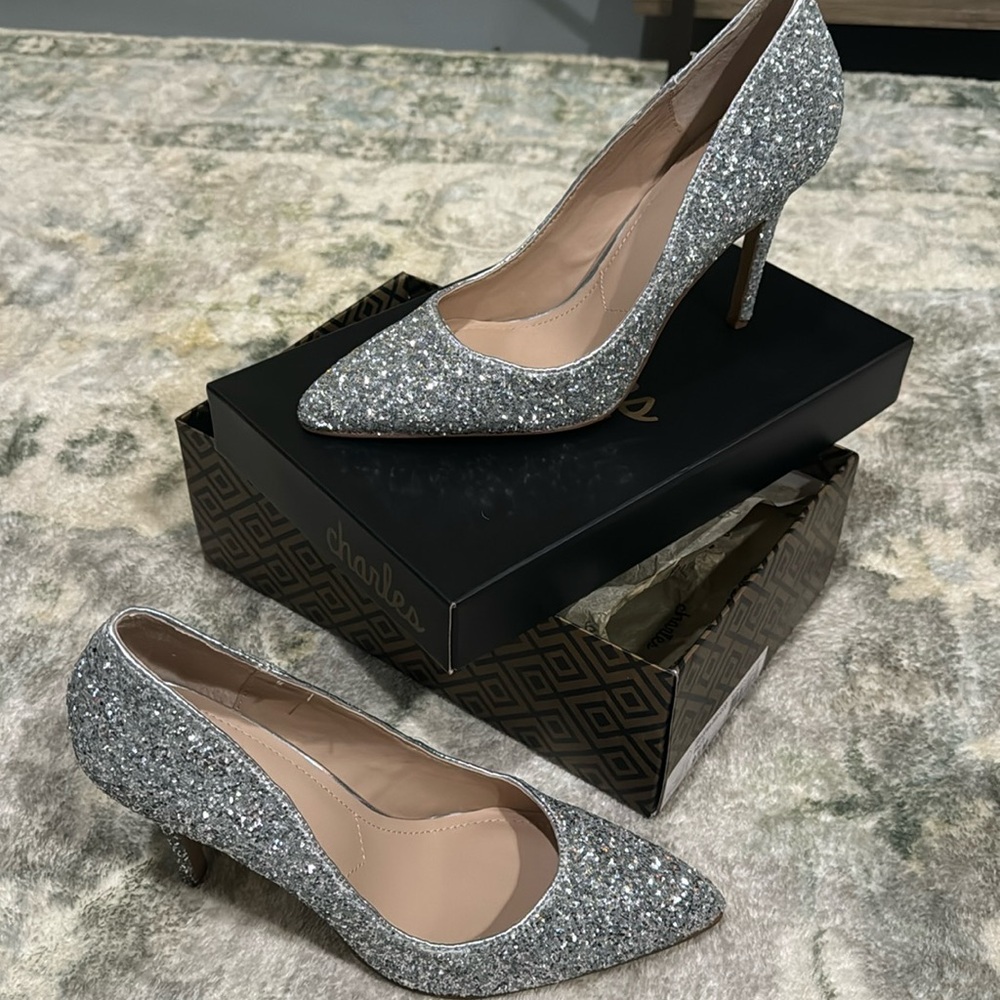 Charles David silver glitter heel
